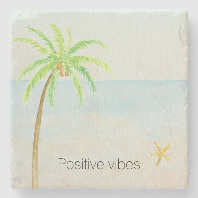 tropisk strand i Träd vid Handflatan Stenunderlägg (Framsidan)