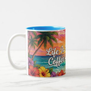 Tropisk strand kaffemugg Livet är bättre med kaf