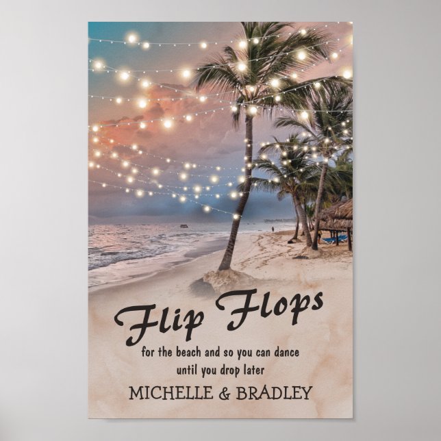 Tropisk strand Ljus Flinflip flops Bröllop Poster (Framsidan)