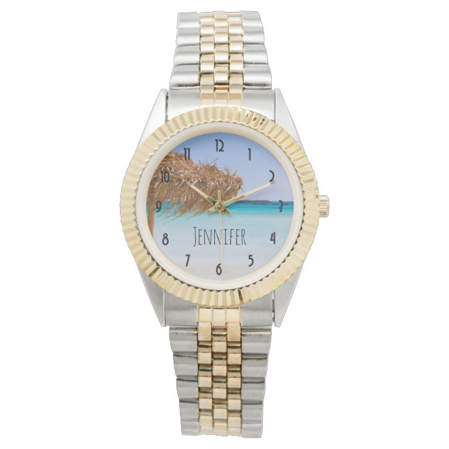 Tropisk strand med halmtaksschirm armbandsur (Framsida)