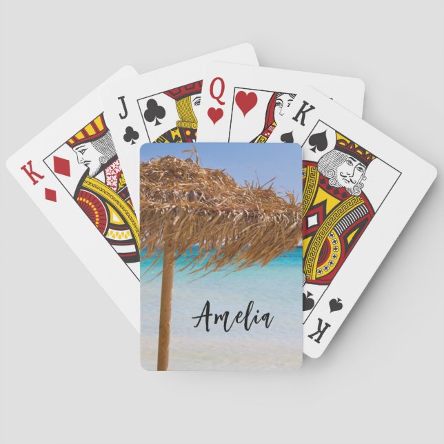 Tropisk strand med halmtaksschirm casinokort (Baksidan)