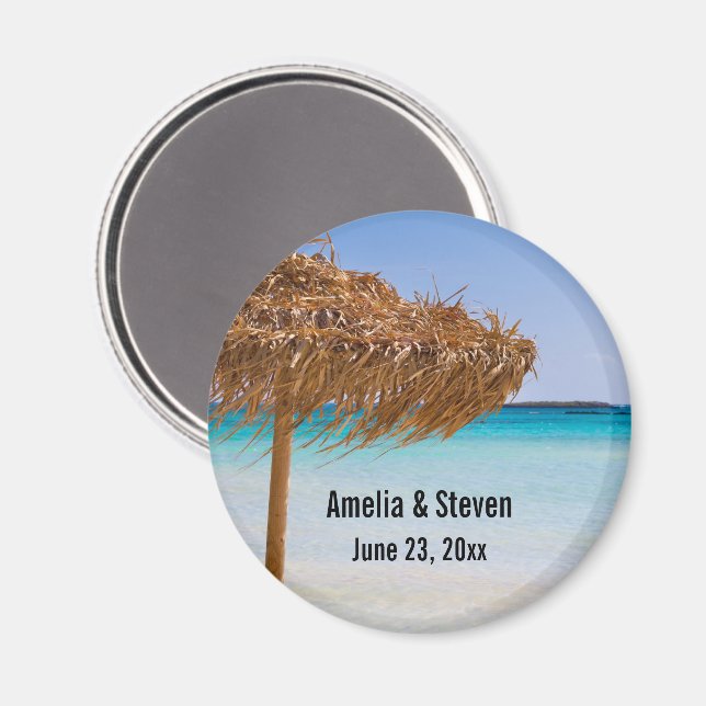 Tropisk strand med halmtaksväderskärm för bröllop magnet (Front/Back)
