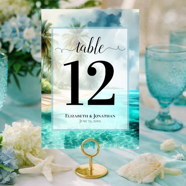 Tropisk strand med palmer Elegant bröllop Bordsnummer (Each Number must be customized individually)