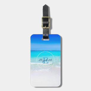 Tropisk strand med Turquise Sea Monogram Bagagebricka