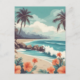Tropisk strand, Ocean, Hibiscus Flowers Vykort