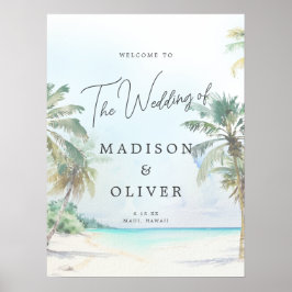 Tropisk strand palmer bröllop välkomstskylt poster