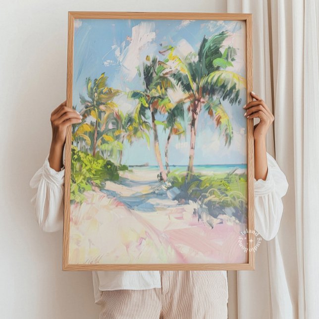 Tropisk strand Palmer Trick Poster (Tropical Beach Palm Trees Poster Print Painting – Coastal Wall Art, Ocean Landscape Decor, Summer Be)