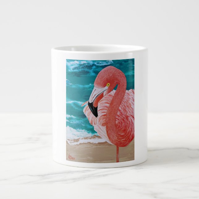 Tropisk strand rosa flamingo-kaffe mugg jumbo mugg (Framsidan)