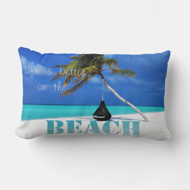 Tropisk strand, sand, palm lumbarkudde (Framsida)
