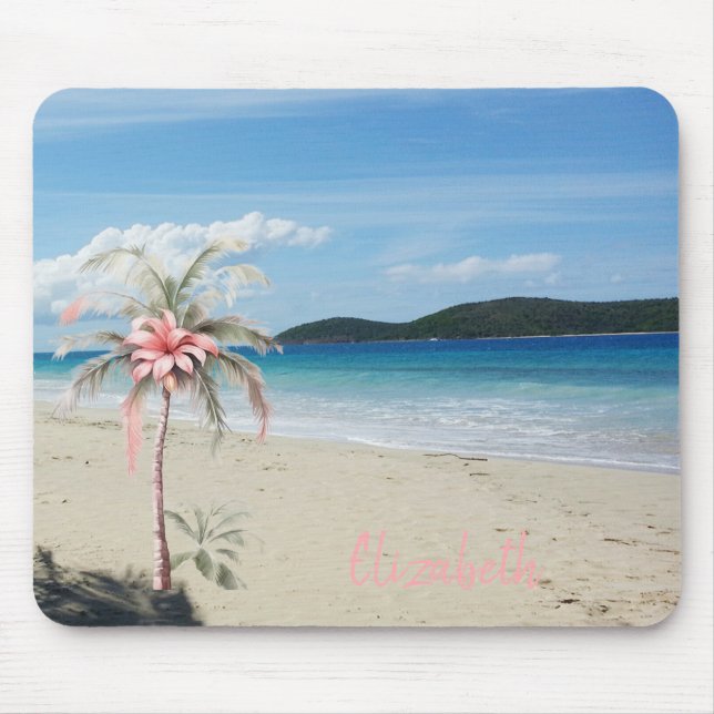 Tropisk strand,sand,palmer,blomma musmatta (Framsidan)