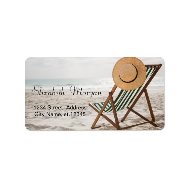 Tropisk strand, Sand, Stol, Avslappning Adressetikett (Framsidan)