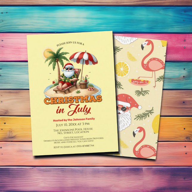 Tropisk strand & Santas julfest i juli Inbjudningar (Skapare uppladdad)