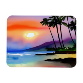 Tropisk strand scenisk akvarell magnet