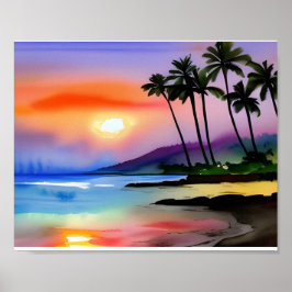 Tropisk strand scenisk akvarell poster