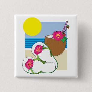 Tropisk strand semester Kokosblommor Flip Flops Knapp