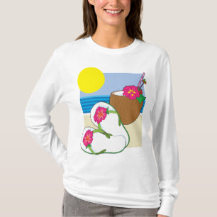 Tropisk strand semester kokosblommor flip flops t shirt