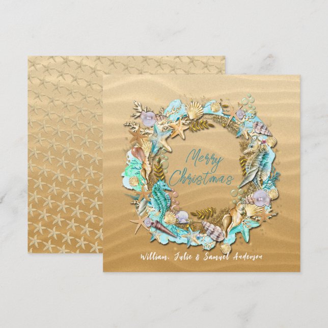 Tropisk strand snigelskal sjöstjärna sanddollar  julkort (Fram/baksida)