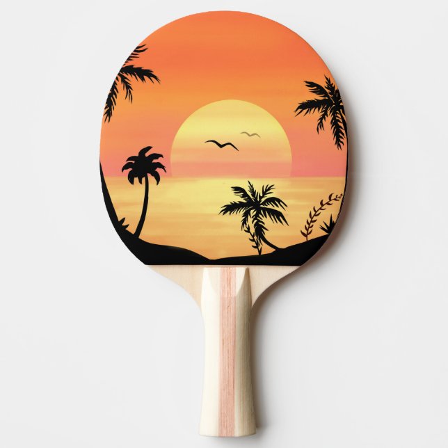 Tropisk strand solnedgång palmträd siluett konst pingisracket (Framsidan)