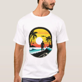 Tropisk strand solnedgång silhuett retro konst t shirt