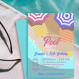 Tropisk strand sommar poolparty Sweet 16 födelseda Inbjudningar