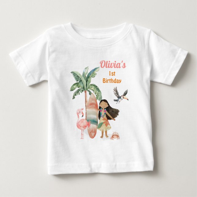 Tropisk strand sommar surf hav 1:a födelsedagsflic t shirt (Framsida)