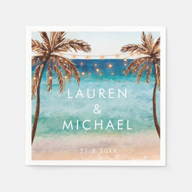 Tropisk strand, sommarblöjor från bröllop pappersservett (Framsidan)