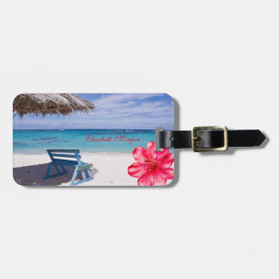 Tropisk strand, stol, hibiskus bagagebricka