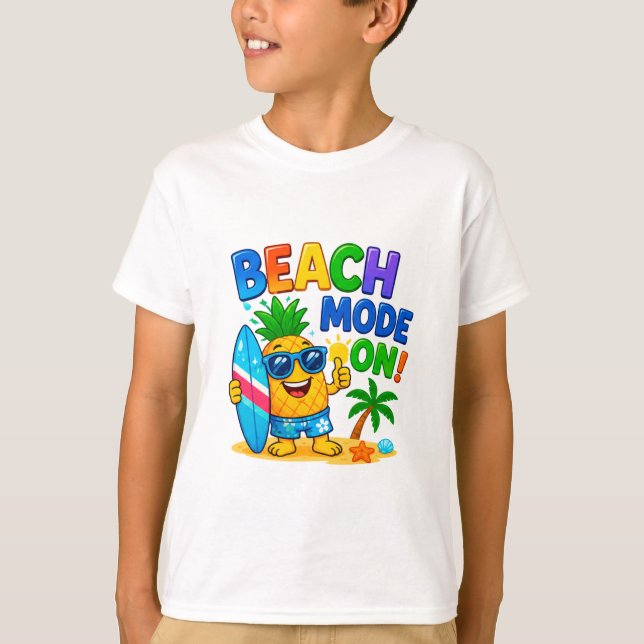 🏄 Tropisk Strand Tecknad För Sommarbarn 🌴 T Shirt (Framsida)