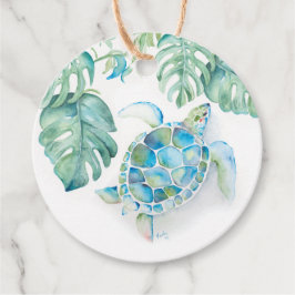 Tropisk strand turkos havssköldpadda akvarell gåvor etiketter