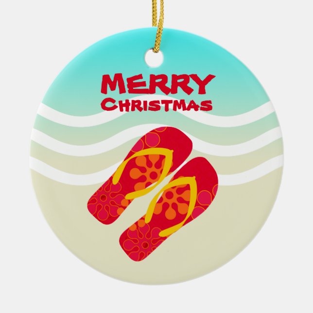 Tropisk strand Vågar God jul Julgransprydnad Keramik (Framsidan)