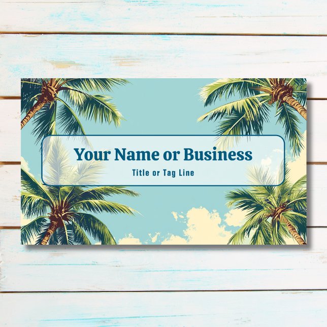 Tropisk strand vid kusten Handflatan Träd Retro Be Visitkort (Front - Tropical Coastal Palm Trees Retro Beach Business Card)