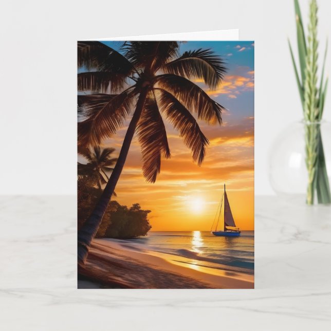 Tropisk strand vid Sunset Fars dag Kort (Framsida)