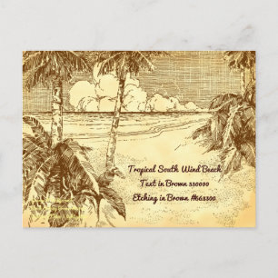 Tropisk strand vintage gravyr test vykort