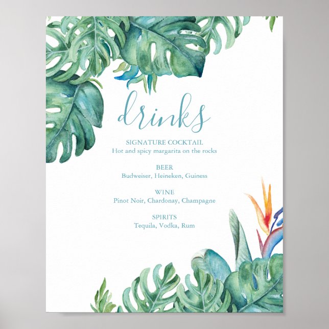 Tropisk strandbröllop cocktailskylt poster (Framsidan)