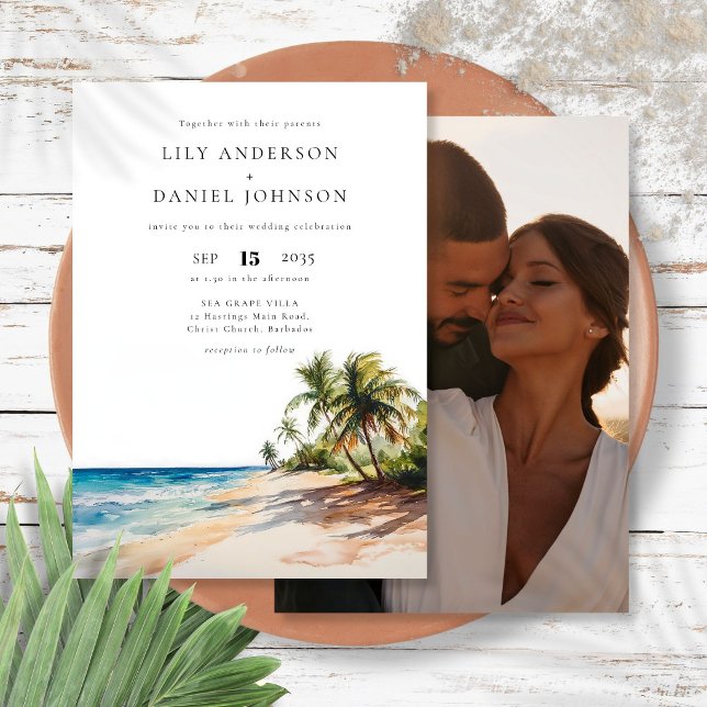 Tropisk stranddestination foto bröllop inbjudningar (Tropical Beach Destination Photo Wedding Invitation)