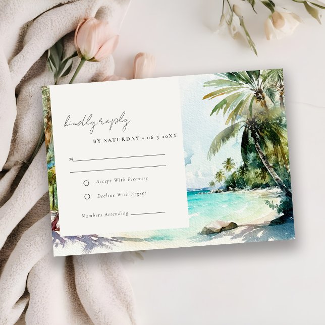 Tropisk strandfärg Handflatan Träd Bröllop OSA Kort (Skapare uppladdad)