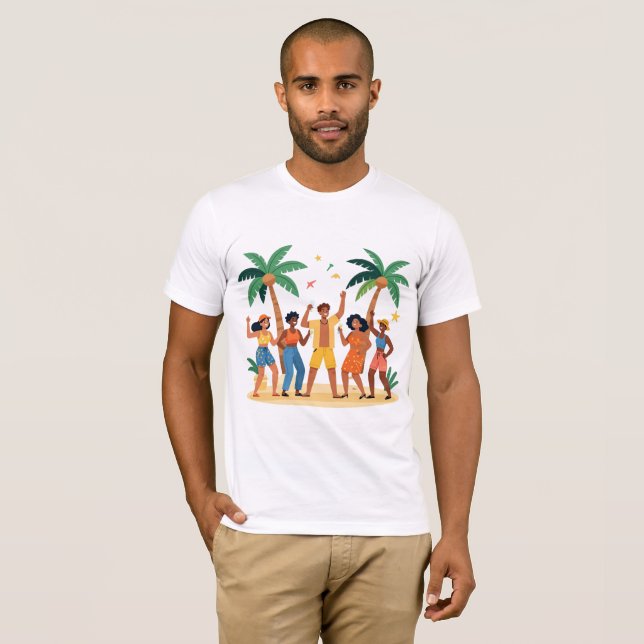 Tropisk strandfest med vänner sommarfirande t shirt (Hel framsida)