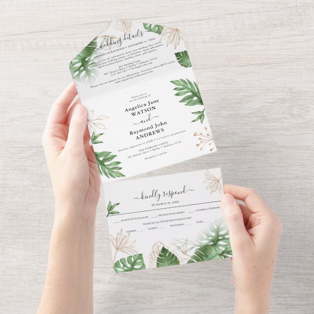 Tropisk Strandflora & Guld Elegant Bröllop (Avrivbar del)