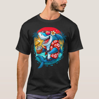 Tropisk strandhaj kokosdryck sommar t shirt