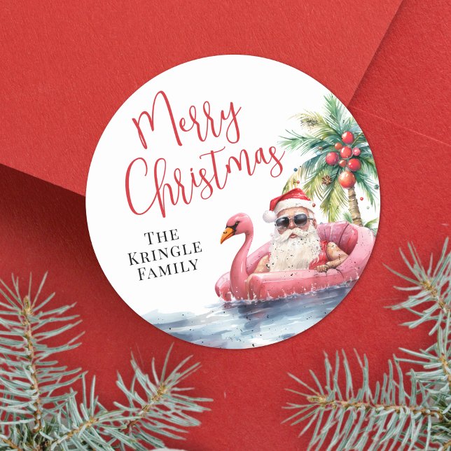Tropisk strandjul runt klistermärke (Beach Christmas In July Classic Round Sticker)