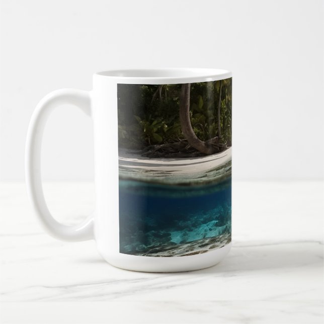 Tropisk strandmugg - delad vy Oceanmugg - ovanifrå Kaffemugg (Vänster)