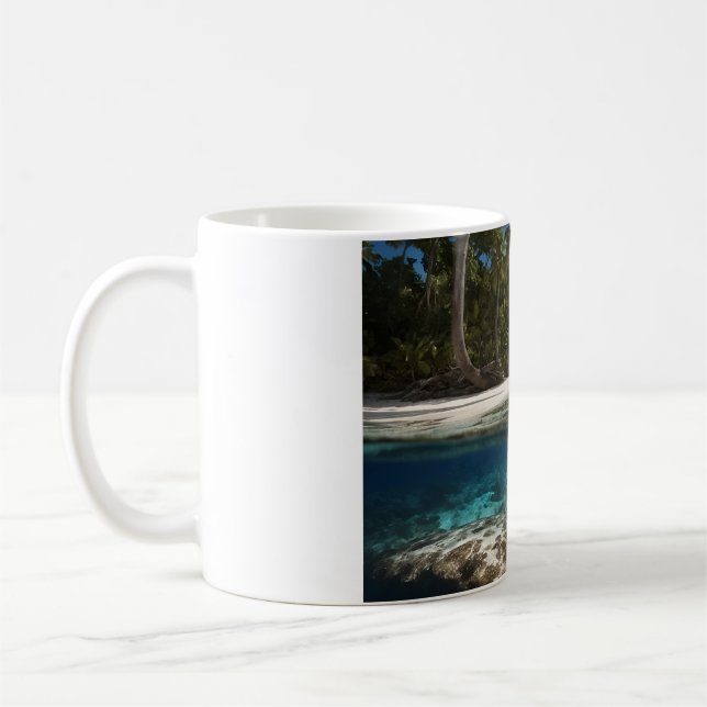 Tropisk strandmugg - delad vy Oceanmugg - ovanifrå Kaffemugg (Vänster)