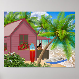 Tropisk strandplatsaffisch poster