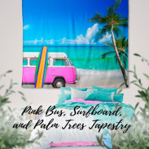 Tropisk strandscen Fuchsia Rosa skåpbil & Surfbräd