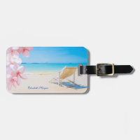 Tropisk strandstol sand hawaiianskt blommönster