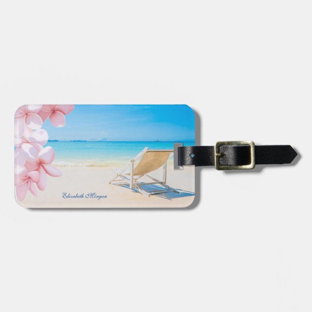Tropisk strandstol sand hawaiianskt blommönster bagagebricka (Horisontell Framsida)