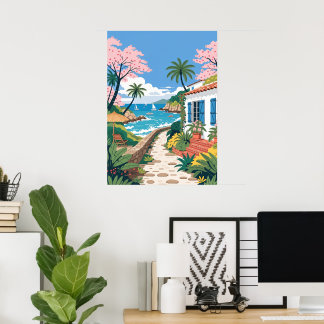 Tropisk strandvilla med båtar poster