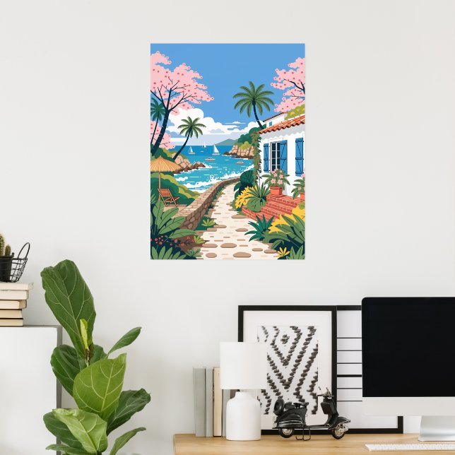 Tropisk strandvilla med båtar poster (Hemmakontoret)