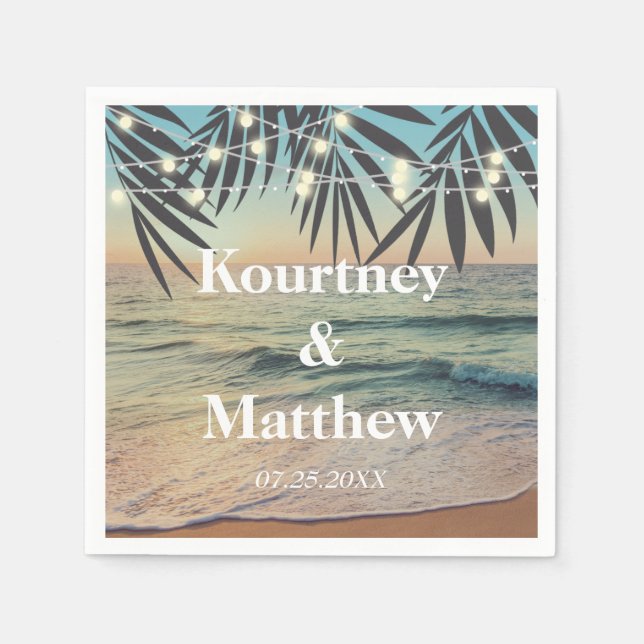 Tropisk string Ljus vid Personligt bröllp-stranden Pappersservett (Framsidan)