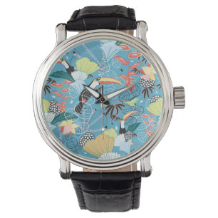 Tropisk struktur med Toucans och Hummingbirds Armbandsur
